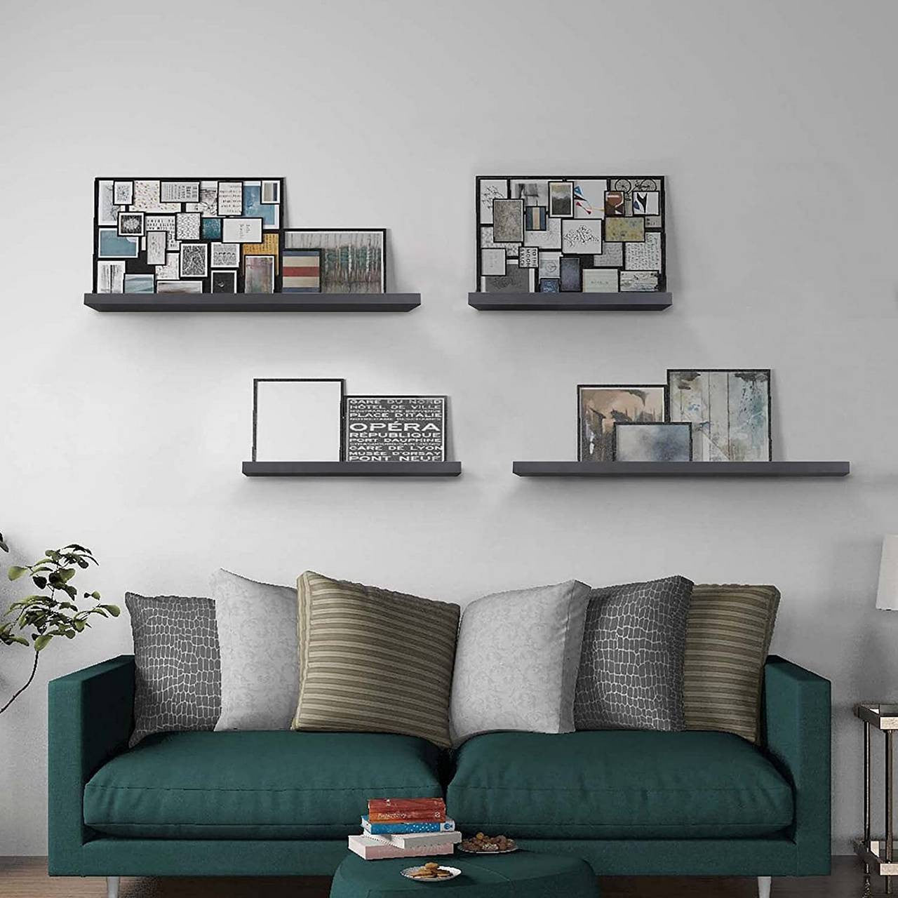 24goodz Set of 4 Floating Shelves - Stylish and Versatile - MDF - For Home & Office - Dark Grey 60x22.9x3.8cm - dgr
