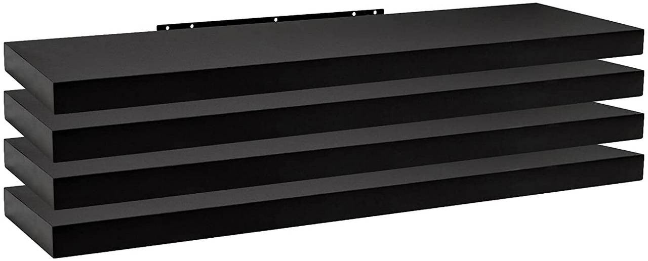 24goodz Set of 4 Wall Shelves - High Load Capacity - Easy Installation - MDF - For Home & Office - Black 100x22.9x3.8cm - sz