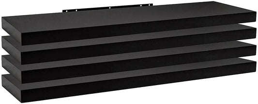 24goodz Set of 4 Wall Shelves - High Load Capacity - Easy Installation - MDF - For Home & Office - Black 100x22.9x3.8cm - sz
