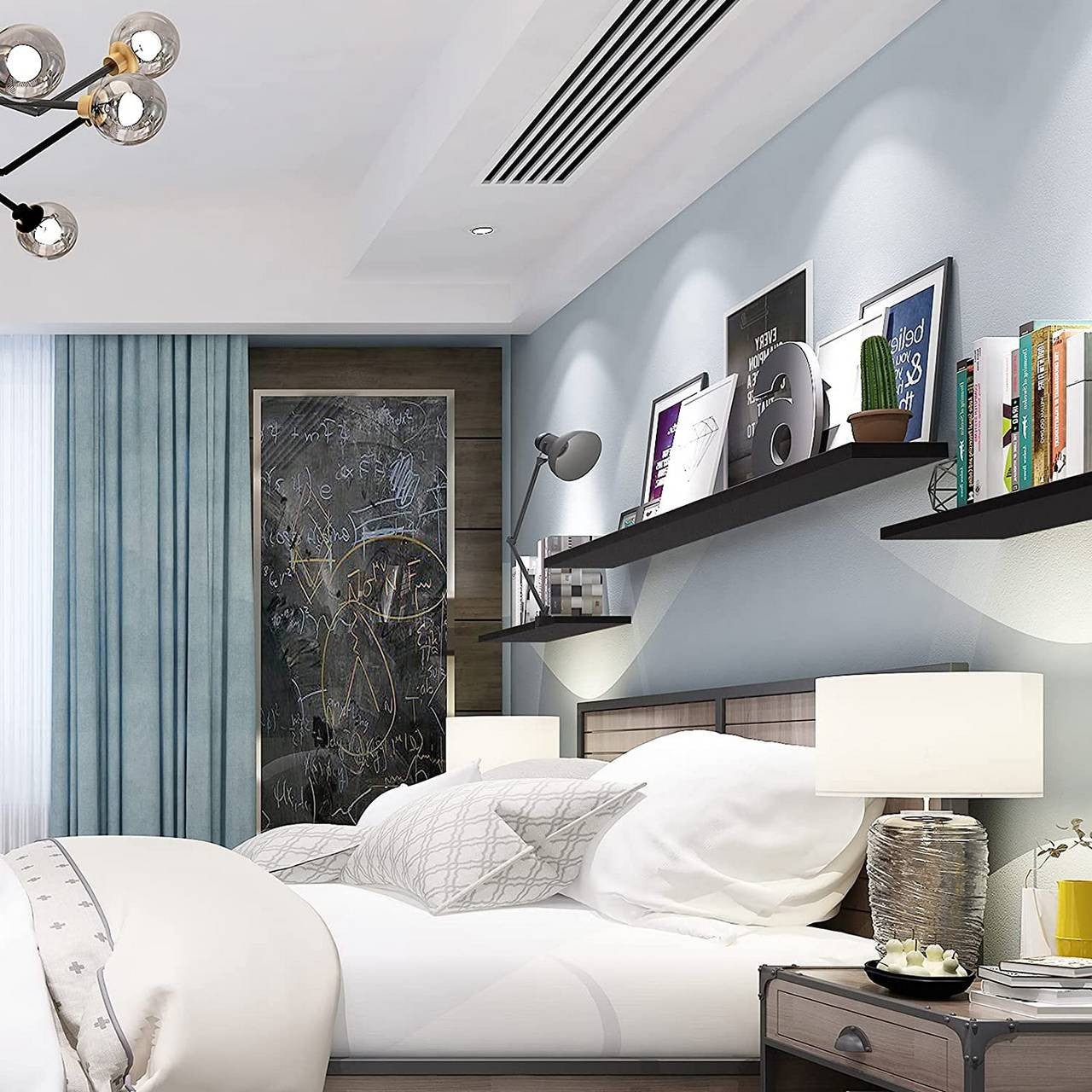 24goodz Set of 4 Wall Shelves - Stylish and Versatile Design - MDF - For Home and Office - Black 30x22.9x3.8cm - sz