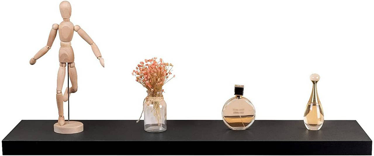 24goodz Set of 4 Wall Shelves - High Load Capacity - Easy Installation - MDF - For Home & Office - Black 100x22.9x3.8cm - sz