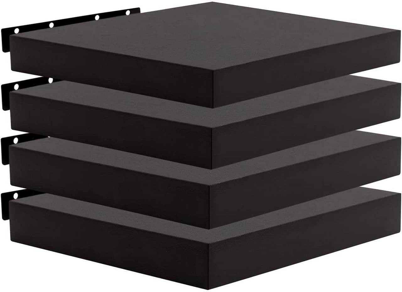 24goodz Set of 4 Wall Shelves - Stylish and Versatile Design - MDF - For Home and Office - Black 30x22.9x3.8cm - sz
