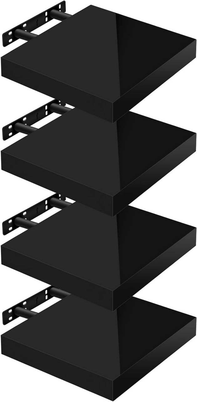 24goodz Set of 4 Floating Shelves - High-Quality MDF - Easy to Mount - Black - 25x22.9x3.8cm - sz