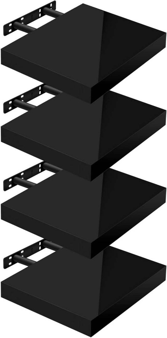 24goodz Set of 4 Floating Shelves - High Weight Capacity - MDF - Versatile Use - Black - 30x22.9x3.8cm - sz