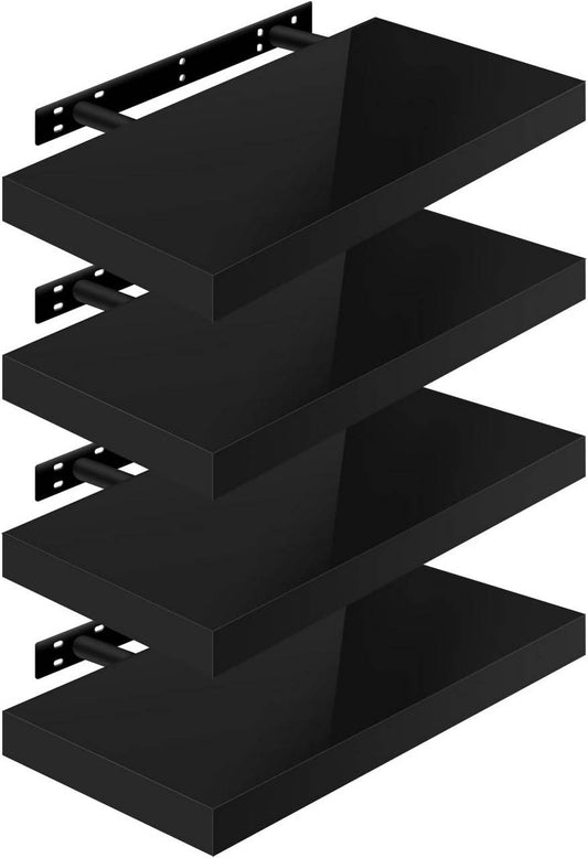 24goodz Floating Shelf Set of 4 - High Weight Capacity - High-Quality MDF - For Home & Office - Black 50x22.9x3.8cm - sz