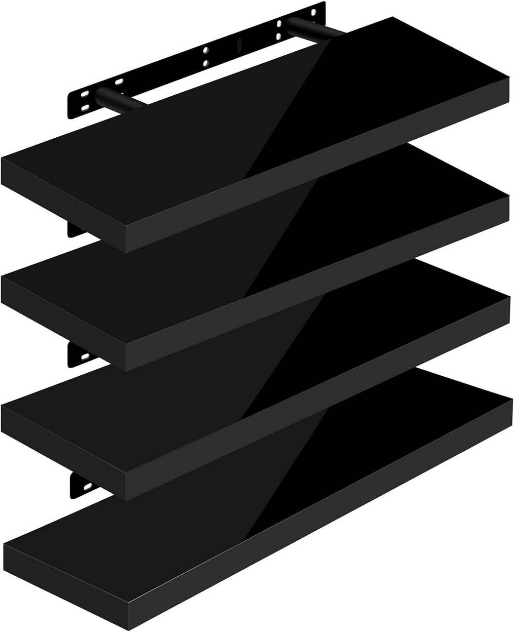 24goodz Floating Wall Shelves Set of 4 - Versatile for Any Room - High-Quality MDF - For Home Decor - Black 70x22.9x3.8cm - sz