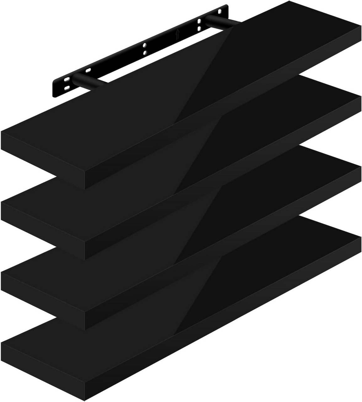 24goodz Set of 4 Floating Shelves - High Weight Capacity - MDF - For Home & Office - Black 80x22.9x3.8cm - sz