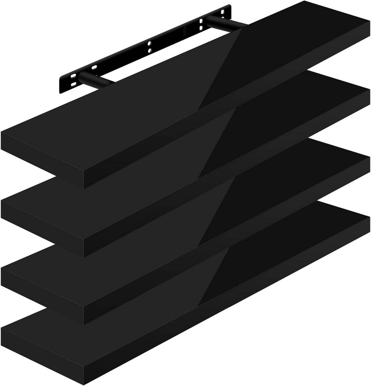 24goodz Set of 4 Floating Shelves - High-Quality MDF - Easy Installation - Black - 90x22.9x3.8cm - sz
