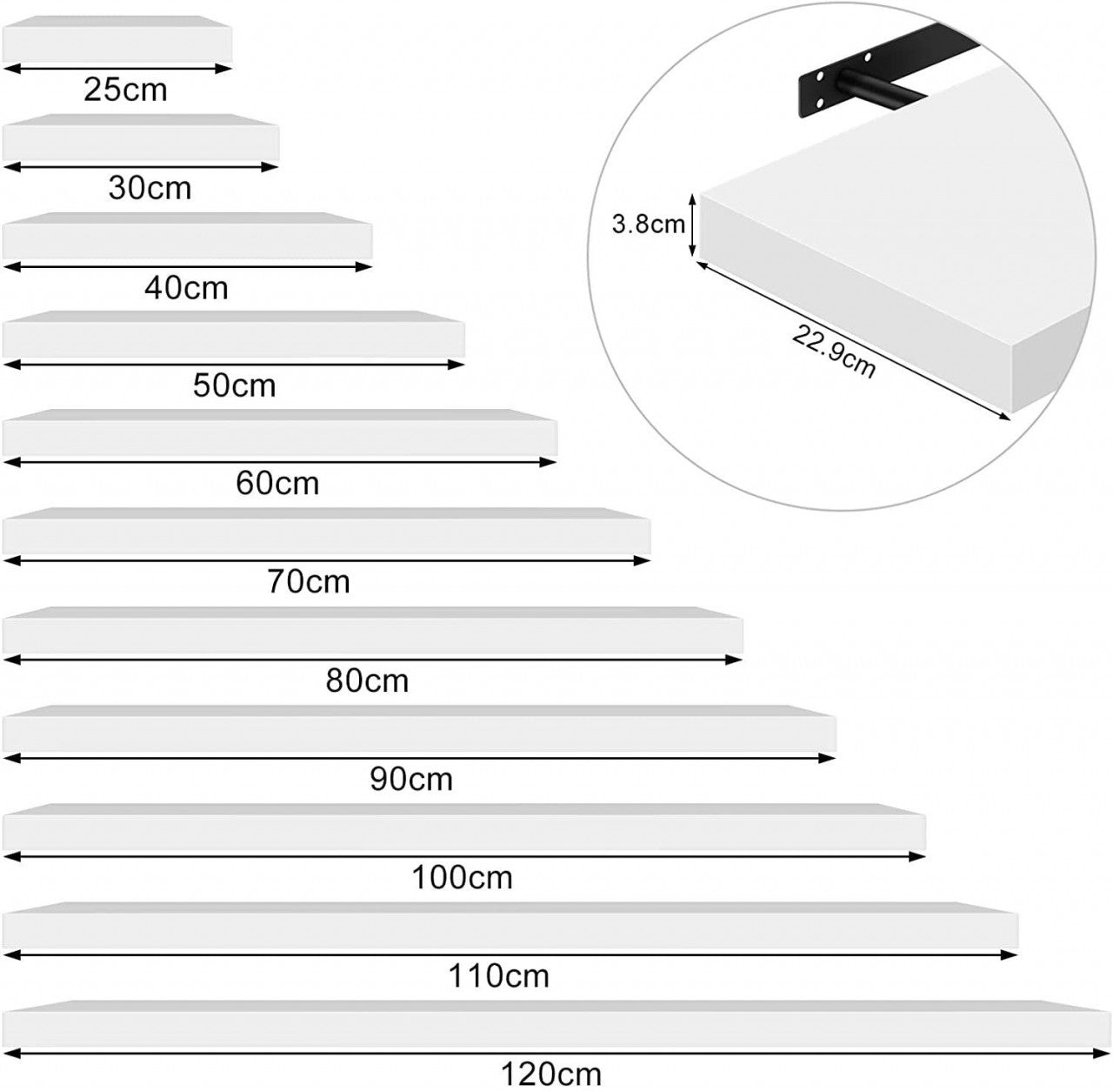 24goodz Floating Shelves Set of 4 - Versatile for Any Room - High-Quality MDF - White - 50x22.9x3.8cm - ws