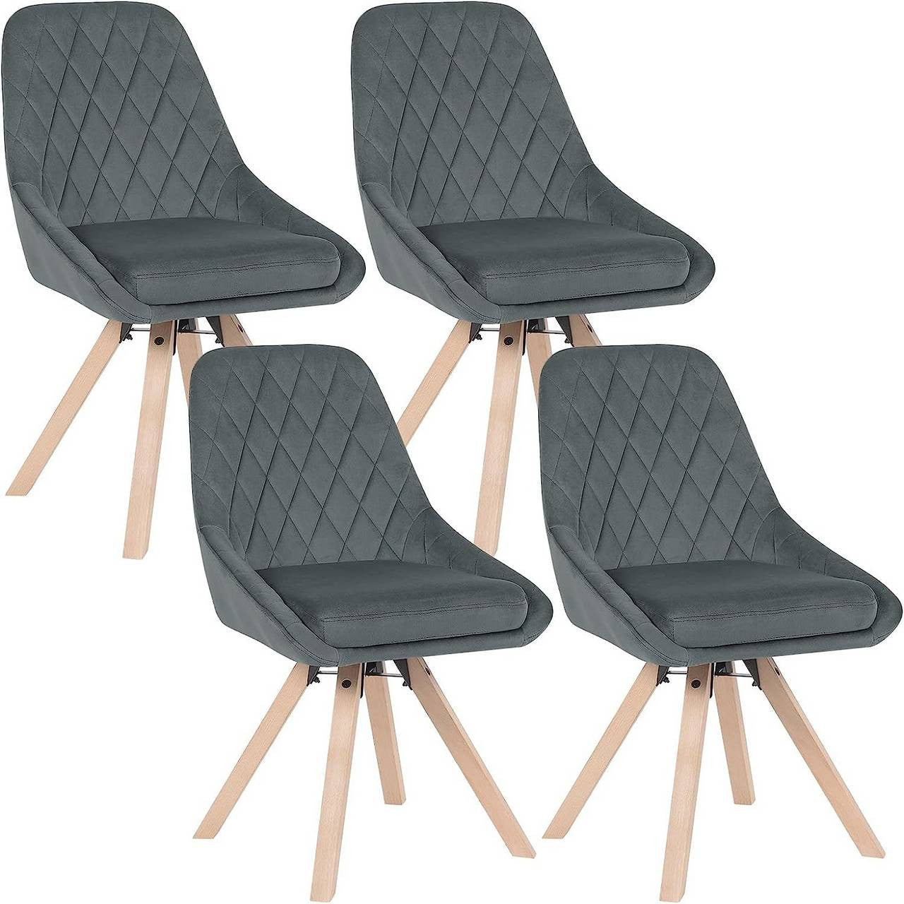24goodz Set of 4 Dining Chairs - 360-Degree Swivel - Ergonomic Comfort - Velvet and Beech Wood - Dark Grey - dgr
