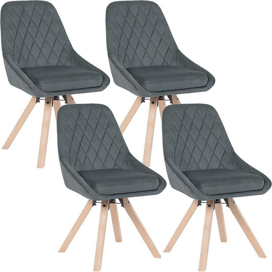 24goodz Set of 4 Dining Chairs - 360-Degree Swivel - Ergonomic Comfort - Velvet and Beech Wood - Dark Grey - dgr
