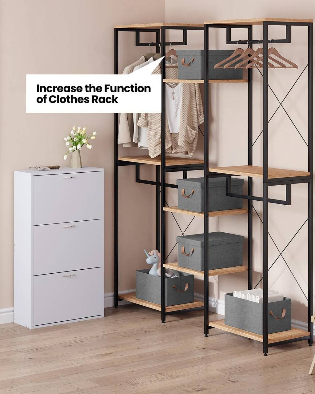 24goodz Set of 5 Storage Bins with Lid - Versatile and Space-Saving - Polyester - For Home Organization - Grey