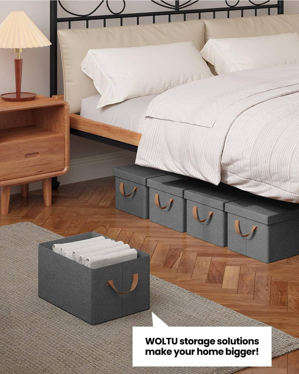 24goodz Set of 5 Storage Bins with Lid - Versatile and Space-Saving - Polyester - For Home Organization - Grey