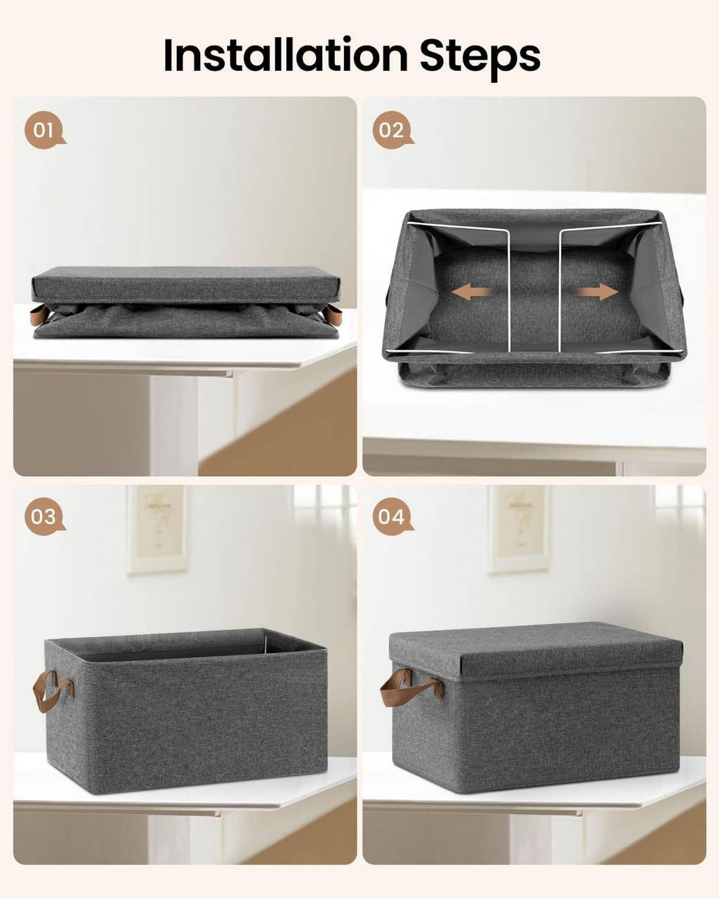24goodz Set of 5 Storage Bins with Lid - Versatile and Space-Saving - Polyester - For Home Organization - Grey