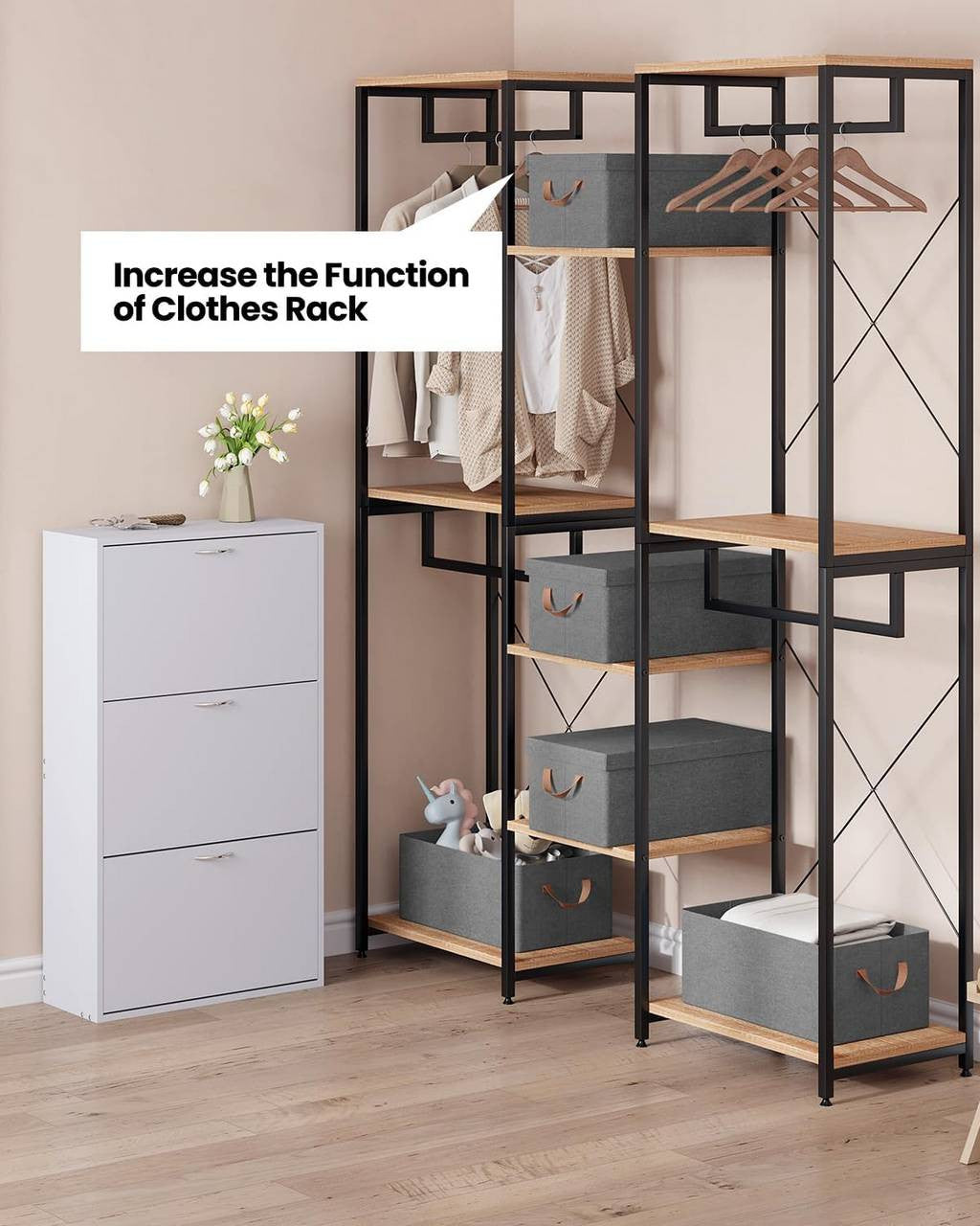 24goodz Set of 5 Storage Boxes with Lid - Space-Saving Design - Durable Polyester - For Home Organization - Grey (48x29x20 cm)