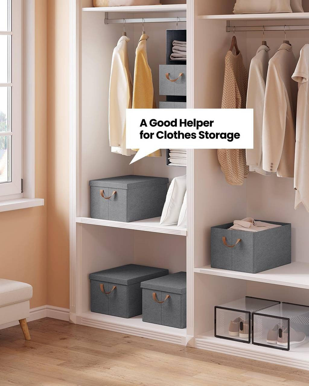 24goodz Set of 5 Storage Boxes with Lids - Versatile and Space-Saving - Polyester and Metal - Grey - 20L, 27L, 36L, 51L