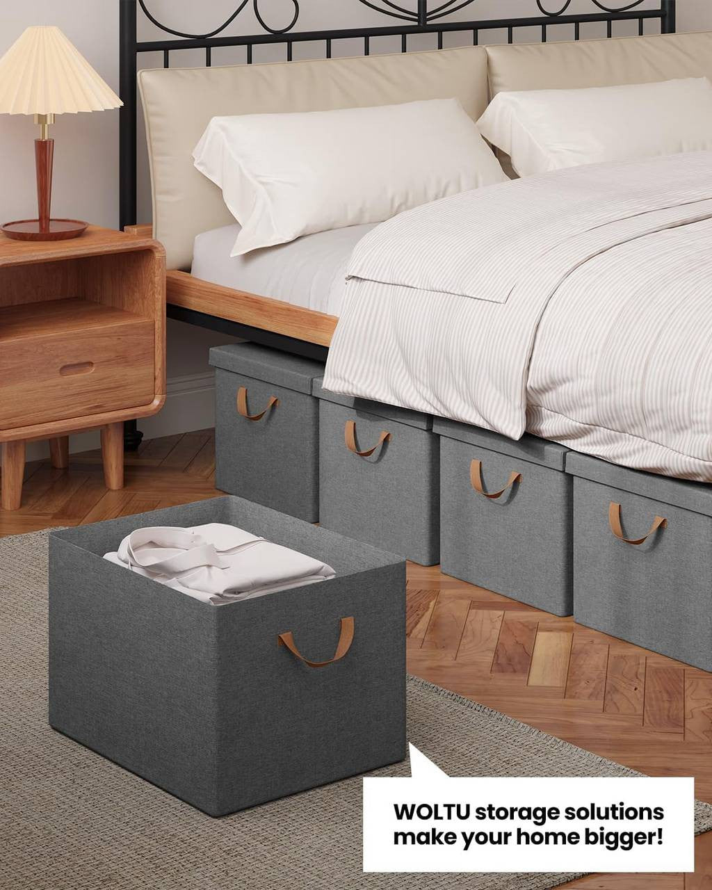 24goodz Set of 5 Storage Boxes with Lids - Versatile and Space-Saving - Polyester - For Home Organization - Grey