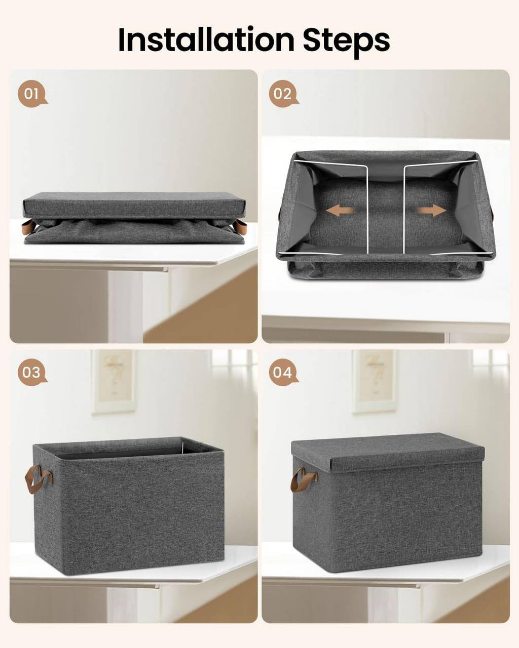 24goodz Set of 5 Storage Boxes with Lids - Versatile and Space-Saving - Polyester - For Home Organization - Grey