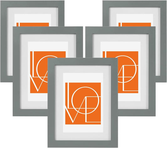 24goodz Set of 5 Photo Frames - High-Quality MDF Construction - Versatile Display Options - MDF - For Everyone - Grey