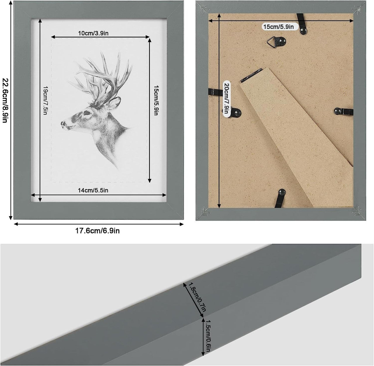 24goodz Set of 5 Photo Frames - Elegant Design - Durable MDF - For Home Decor - Grey - 15x20 cm