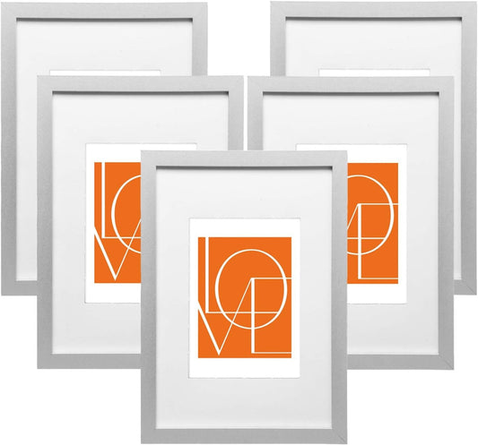 24goodz Set of 5 Photo Frames - Versatile Display Options - MDF - For Everyone - Silver - sb