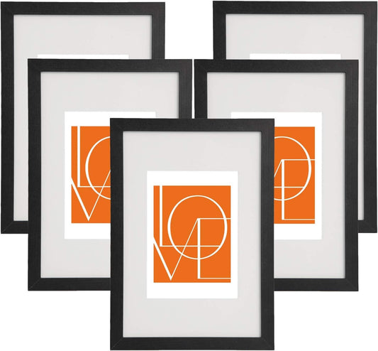 24goodz Set of 5 Photo Frames - Durable MDF Construction - Versatile Display Options - MDF - For Home Decor - Black - sz