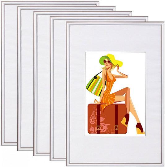 24goodz Set of 5 Photo Frames - Scratch and Moisture Resistant - MDF and Glass - For Home Decor - Black/Silver - sb