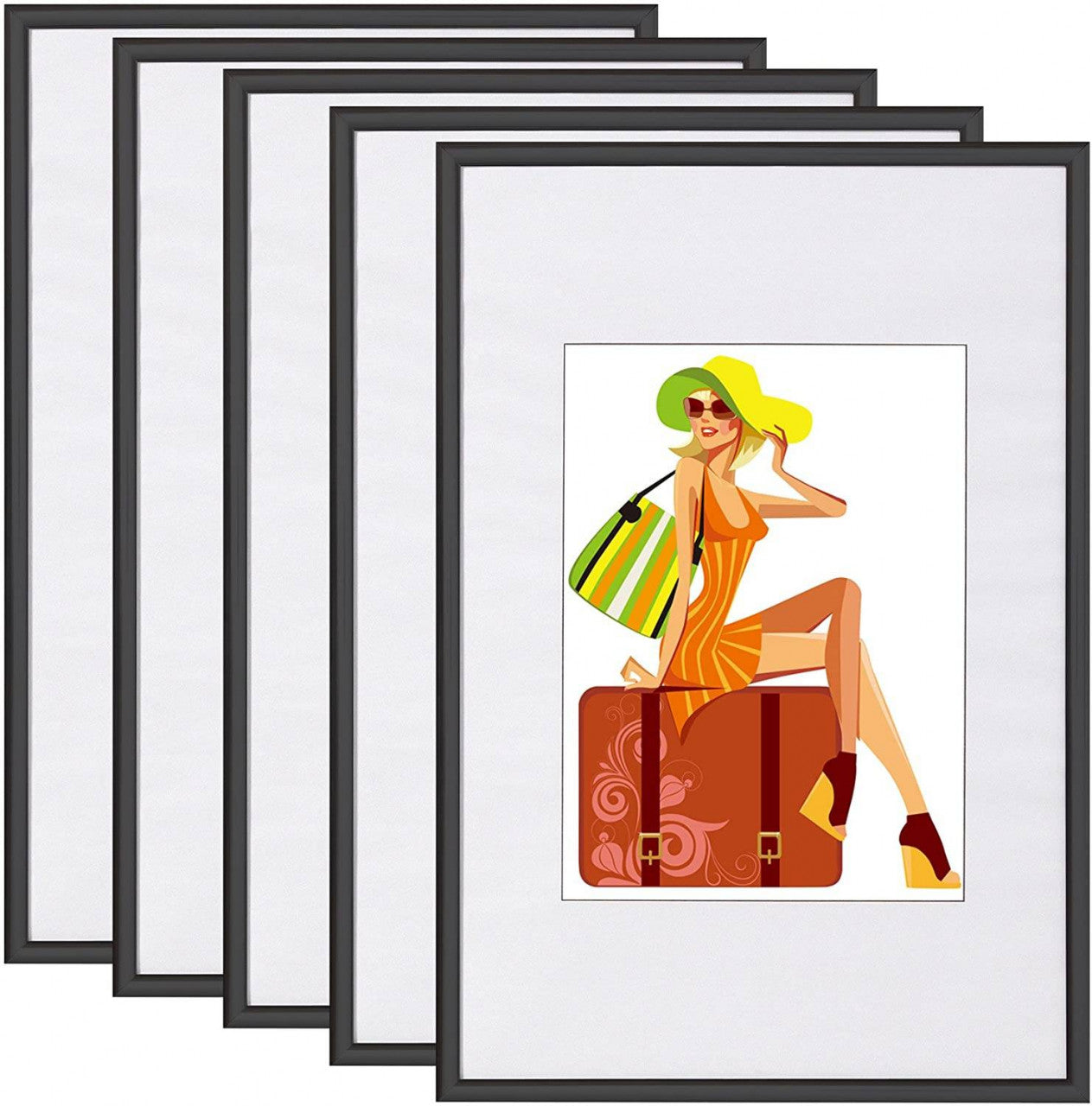 24goodz Set of 5 Photo Frames - Scratch and Moisture Resistant - MDF and Glass - For Home Decor - Black - sz