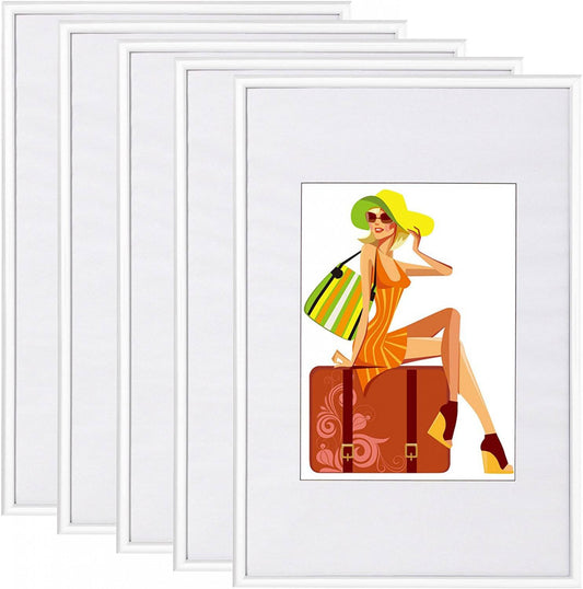 24goodz Set of 5 Photo Frames - Scratch and Moisture Resistant - MDF Backing - For Home Decor - White - ws