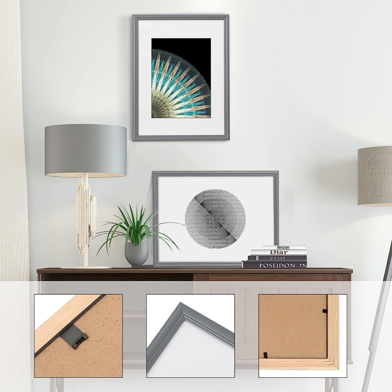 24goodz Set of 5 Wooden Photo Frames with Real Glass - Stylish and Versatile - Solid Wood - For Home Decor - Grey