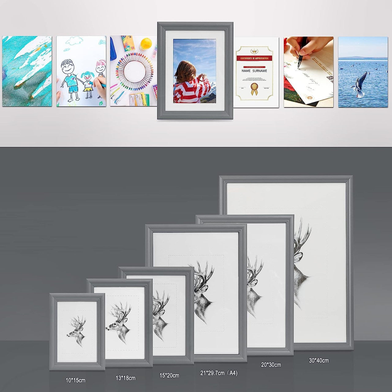 24goodz Set of 5 Wooden Photo Frames with Real Glass in Artos Style - Durable and Stylish - Solid Wood + Glass - Grey - 20x30 cm