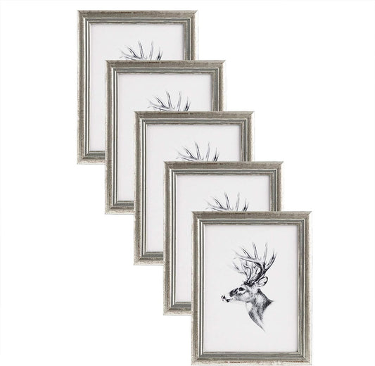 24goodz Set of 5 Wooden Photo Frames - Elegant Design - Versatile Use - Solid Wood + Glass - For Home Décor - White/Black/Silver/Gold/Grey/Brown/Natural