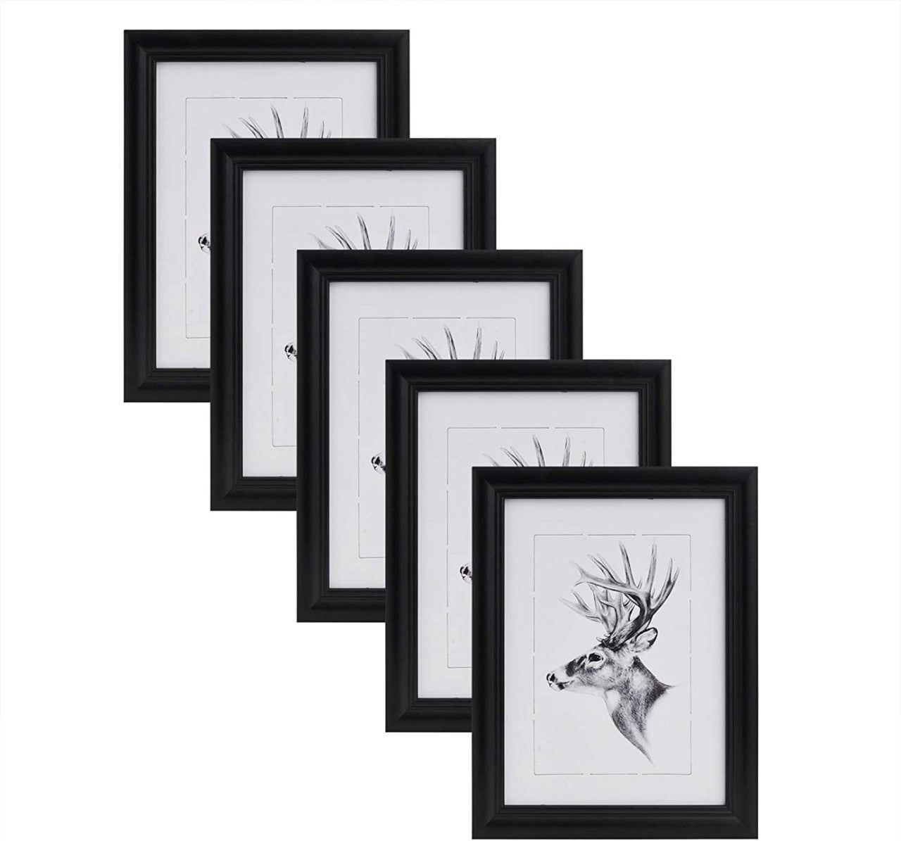 24goodz Set of 5 Wooden Photo Frames with Real Glass - Elegant Design - Durable Solid Wood - For Home Decor - Black - 30x40 cm