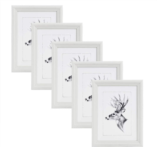 24goodz Set of 5 Wooden Photo Frames with Real Glass - Durable and Stylish - Solid Wood - For Home Decor - White