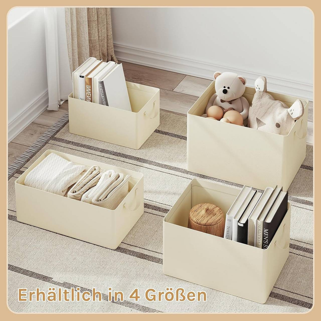 24goodz Set of 6 Storage Boxes with Lids - Versatile Organization Solution - Durable Polyester - For Home & Living - Cream