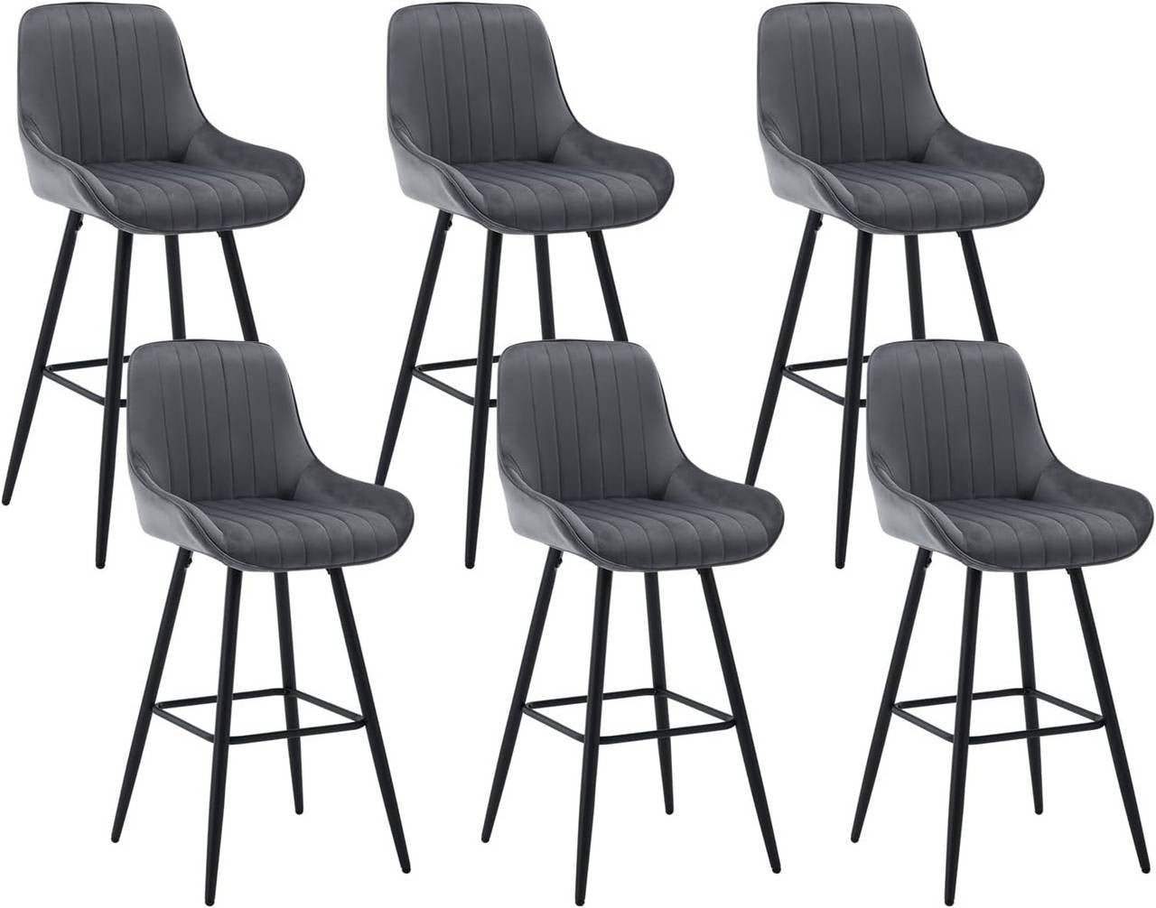24goodz Velvet Bar Stool - Thick and Comfortable Seating - Robust and Durable - Velvet + Metal - Dark Grey