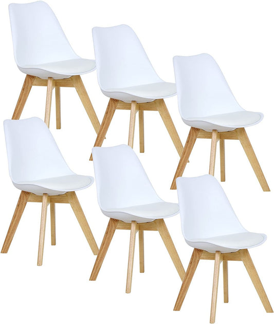 24goodz Set of 6 Dining Chairs - Ergonomic Comfort - Durable Design - PU Leather and Solid Wood - White - ws