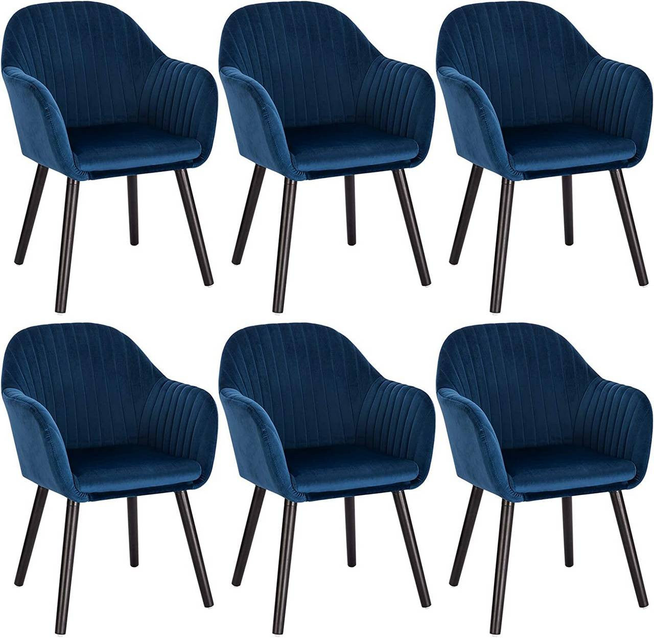 24goodz Upholstered Dining Chairs Set of 6 - Ergonomic Support - Durable Velvet & Solid Wood - For Dining Rooms & Kitchens - Blue