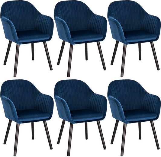 24goodz Upholstered Dining Chairs Set of 6 - Ergonomic Support - Durable Velvet & Solid Wood - For Dining Rooms & Kitchens - Blue