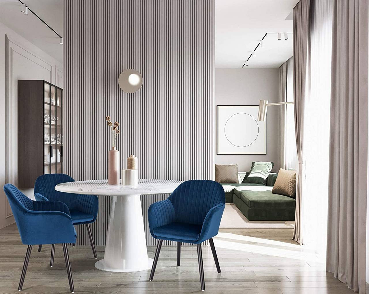 24goodz Upholstered Dining Chairs Set of 6 - Ergonomic Support - Durable Velvet & Solid Wood - For Dining Rooms & Kitchens - Blue