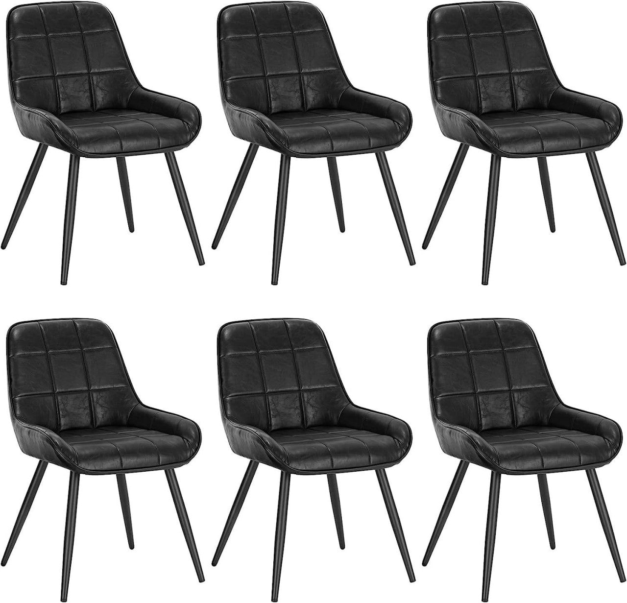 24goodz Set of 6 Dining Chairs - Robust & Stable Structure - Ergonomic Comfort - Faux Leather + Metal - Black - sz