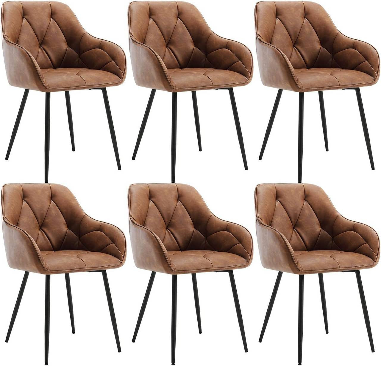24goodz Ergonomic Dining Chair Set - Soft & Comfortable - Robust & Stable - Vintage Faux Leather - Brown - Set of 6