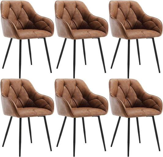 24goodz Ergonomic Dining Chair Set - Soft & Comfortable - Robust & Stable - Vintage Faux Leather - Brown - Set of 6