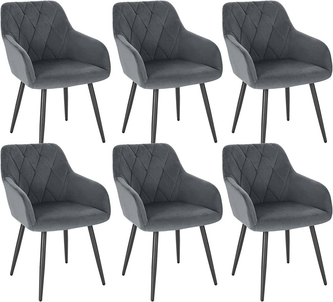 24goodz Velvet Dining Chair with Armrests - Ergonomic Comfort - Sturdy Metal Legs - Velvet - For Dining and Living Rooms - Dark Grey - dgr