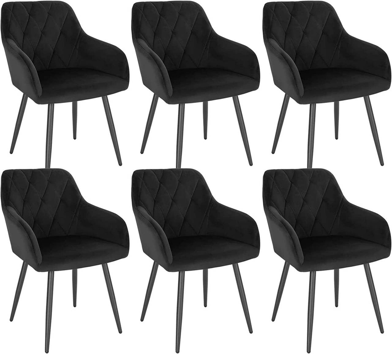24goodz Velvet Dining Chairs with Armrests - Ergonomic Comfort - Sturdy Metal Legs - Velvet - For Dining Rooms - Black - sz