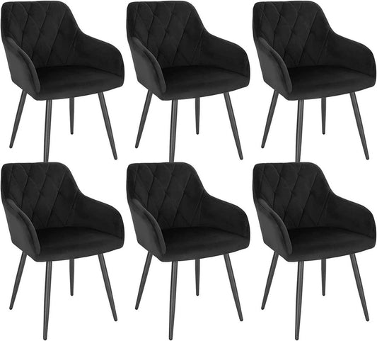 24goodz Velvet Dining Chairs with Armrests - Ergonomic Comfort - Sturdy Metal Legs - Velvet - For Dining Rooms - Black - sz