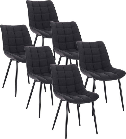 24goodz Set of 6 Dining Chairs with Backrest - Comfortable Linen Upholstery - Sturdy Metal Frame - For Dining Rooms - Dark Grey