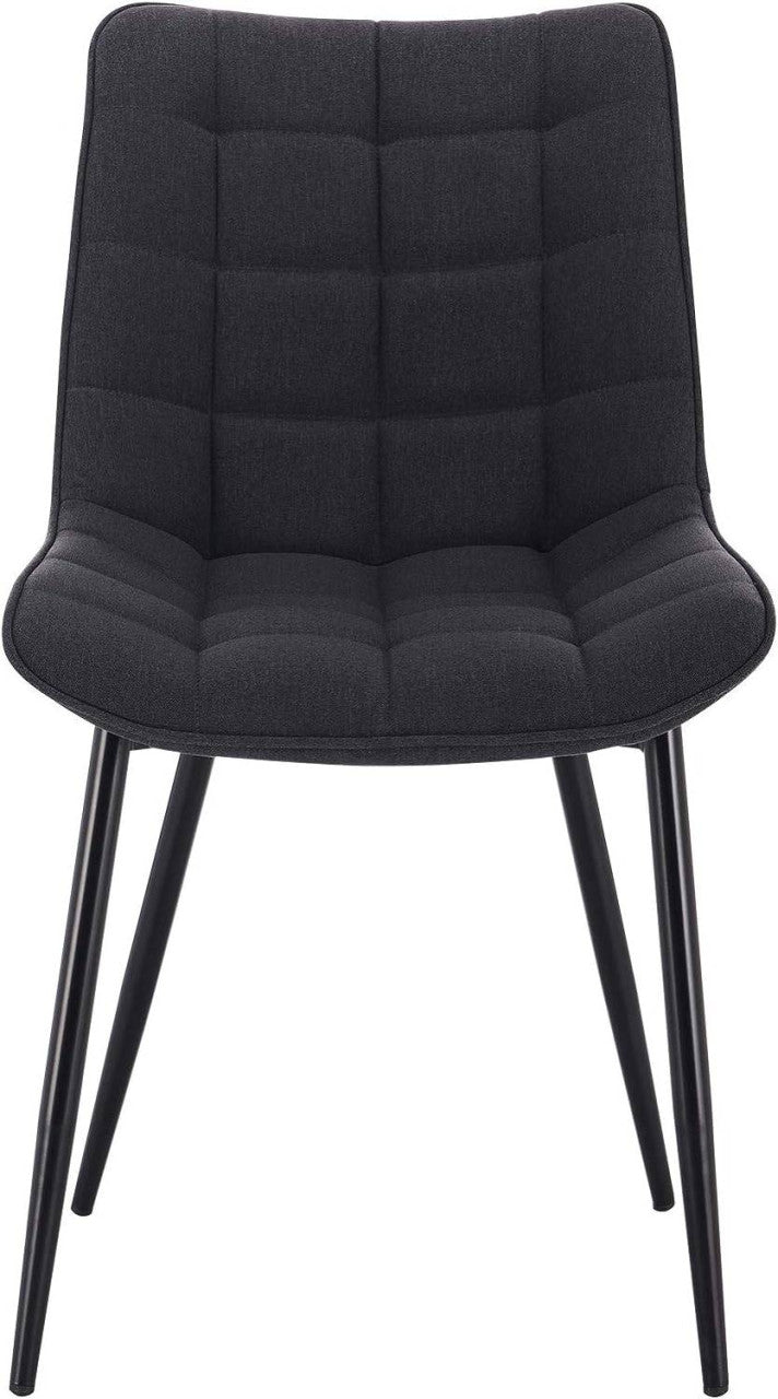 24goodz Set of 6 Dining Chairs with Backrest - Comfortable Linen Upholstery - Sturdy Metal Frame - For Dining Rooms - Dark Grey