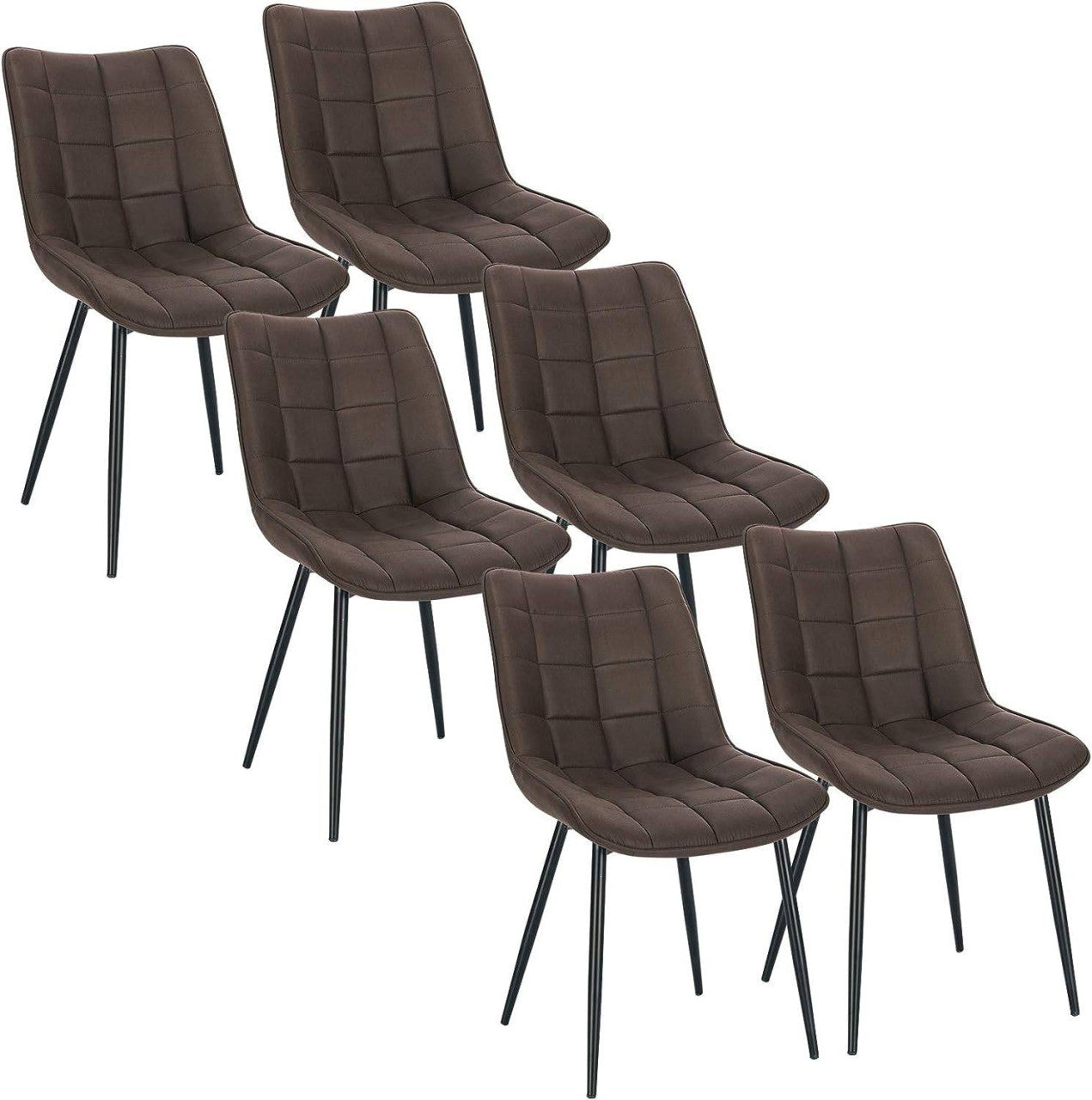 24goodz Set of 6 Dining Chairs with Backrest - Comfortable and Durable - Leathaire Fabric - For Home Use - Dark Brown