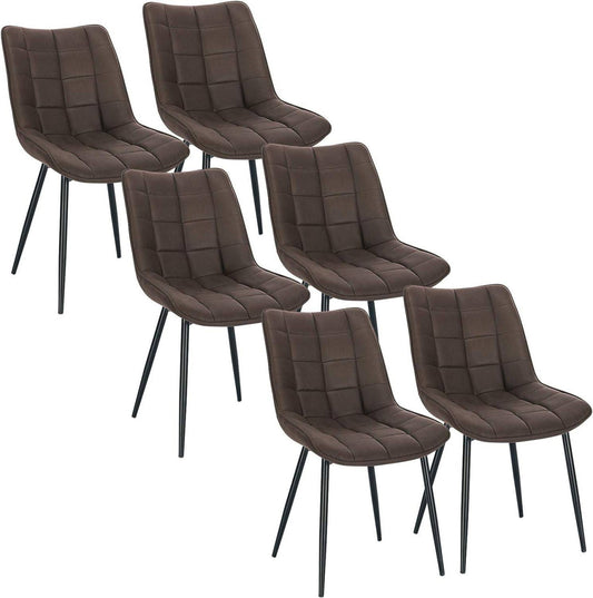 24goodz Set of 6 Dining Chairs with Backrest - Comfortable and Durable - Leathaire Fabric - For Home Use - Dark Brown